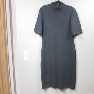 St. John Mock Neck Elbow Sleeve Knit Knee Length Wool Blend Gray Dress 14